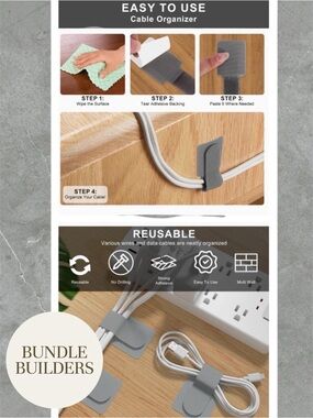 $1 Add-on | 3M Adhesive Cable Strap Organizer - 2 Straps - Gray